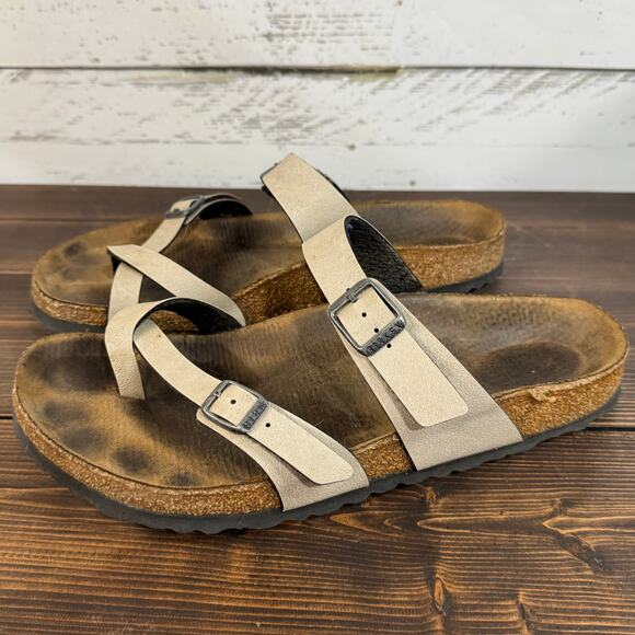 Birkenstock Mayari Sandals beige leather size 41 EUC - Picture 2 of 5